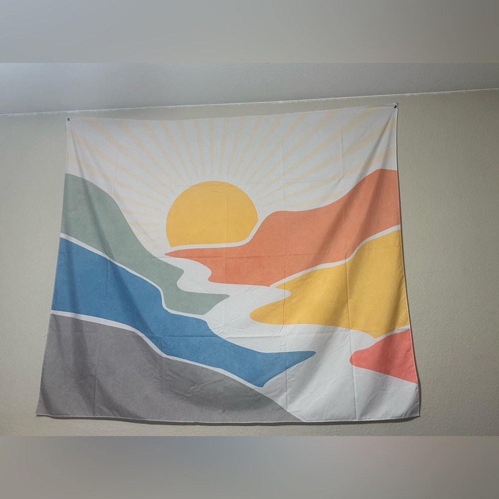 Mountain Sun Boho Tapestry, Simple Art Sunrise Nature Tapestry